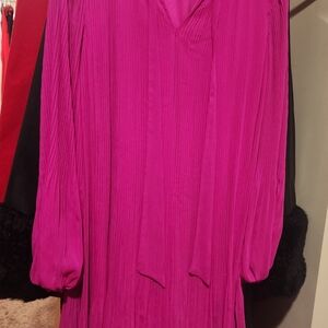 DKNY Bold Pink Long Sleeve Dress - Elegant Fuchsia Midi/Mini